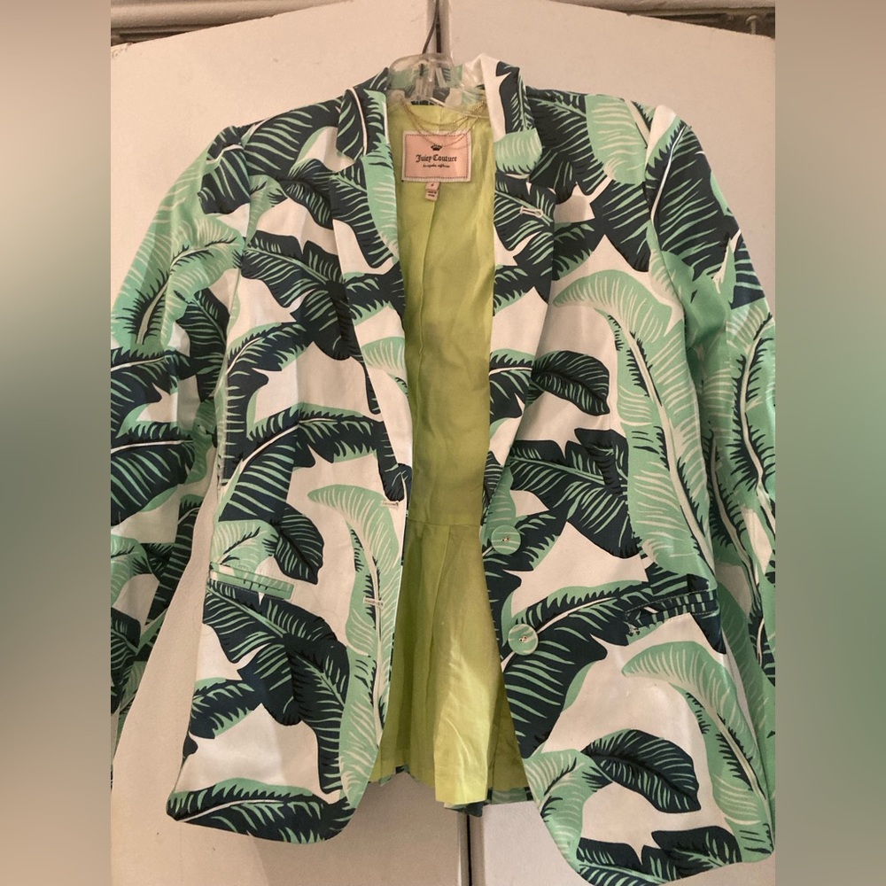 NWOT Juicy Couture Green Leaf Print Blazer - Picture 4 of 5